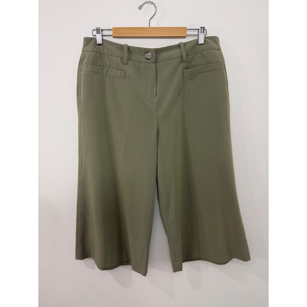 Larry Levine Olive Green Stretch Wide Leg Cropped Pants Trousers Womens 16